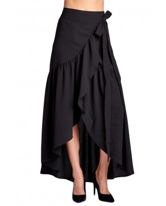 Black Frilled Wrap Maxi Skirt