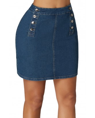 Blue Double Breasted Functional Button Jeans Skirt