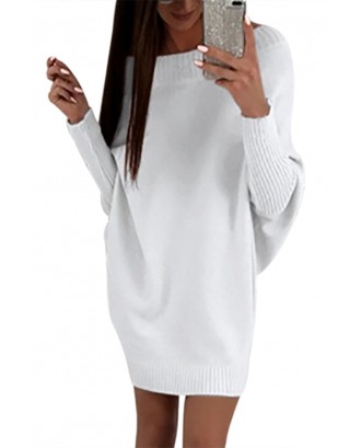 White Stylish Long Sleeve Baggy Sweater Dress