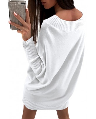 White Stylish Long Sleeve Baggy Sweater Dress