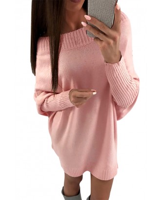 Pink Stylish Long Sleeve Baggy Sweater Dress