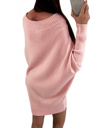 Pink Stylish Long Sleeve Baggy Sweater Dress