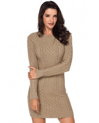 Khaki Slouchy Cable Sweater Dress