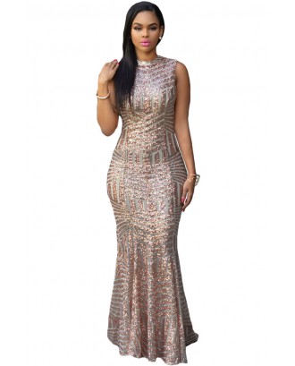 Blush Sequins Keyhole Back Party Gown