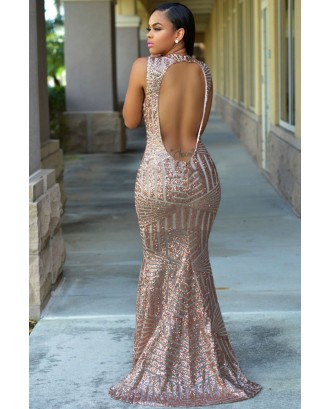 Blush Sequins Keyhole Back Party Gown