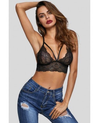 Apparel Scalloped Lace Strappy Caged Lingerie Bra