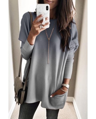 Gray Color Block Pocketed Side Long Top