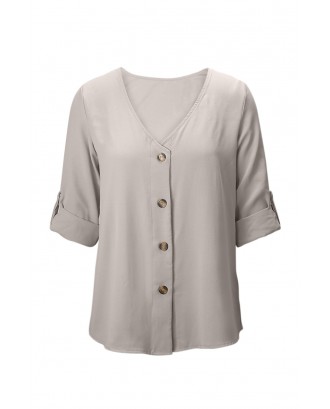 Apricot Button Detail Roll up Sleeve Blouse