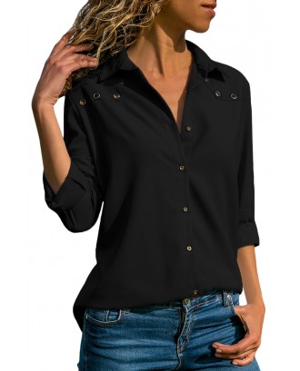 Black Stylish Button Detail Long Sleeve Blouse