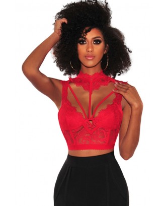 Red Lace Strappy Bustier Crop Top