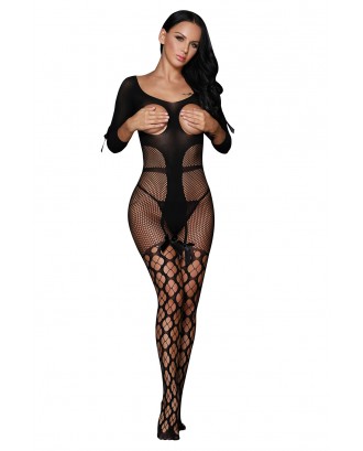 Apparel Open Cup Fishnet Off-shoulder Bodystocking with Bow