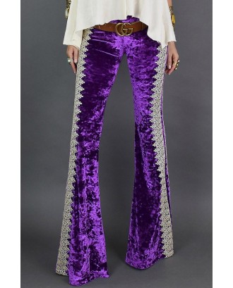 Purple Crochet Lace Velvet Flare Pants