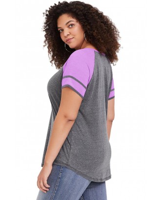 Purple Raglan Short Sleeve Plus Size Tee