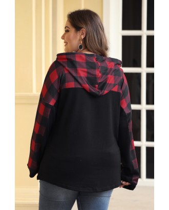Red Plaid Patchwork Plus Size Hoodie