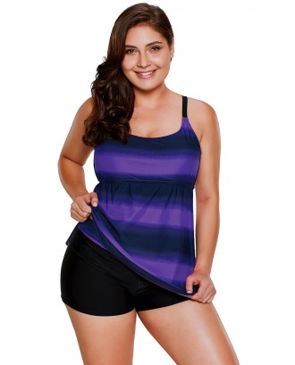 Purple Strappy Hollow-out Back Plus Size Tankini