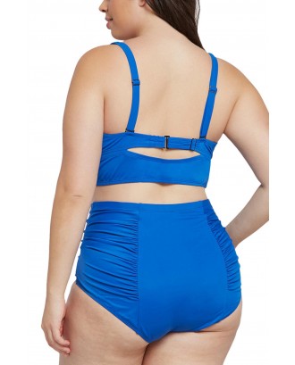 Blue Push Up Swimwear Plus Size High Waist Swimsuit