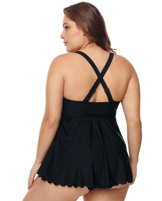 Black Plus Size Cross Back Two Piece Swimsuit