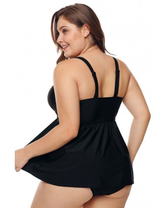 Black Halter Plus Size Swimdress with Panty