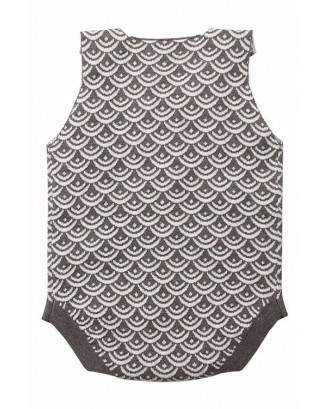 Grey Fish Scale Knit Buttoned Baby Romper