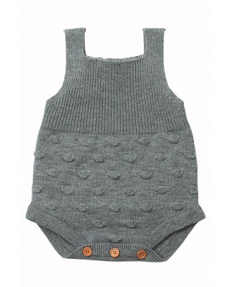 Grey Ribbed&Spotted Cotton Knit Sleeveless Baby Romper