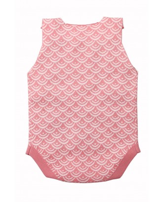 Pink Fish Scale Knit Buttoned Baby Romper