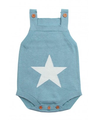 Light Blue Star Pattern Knitted Infant Romper Baby Wear
