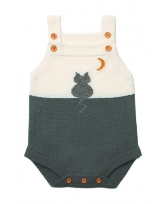 Grey Cat Under the Moon Cotton Knit Infant Bodysuit