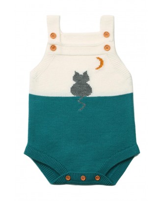 Green Cat Under the Moon Cotton Knit Infant Bodysuit