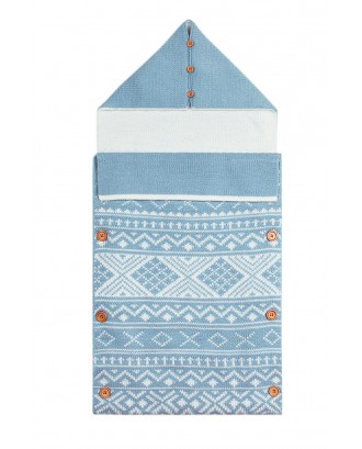 Light Blue Knitted Print Newborn Baby Blanket with Buttons