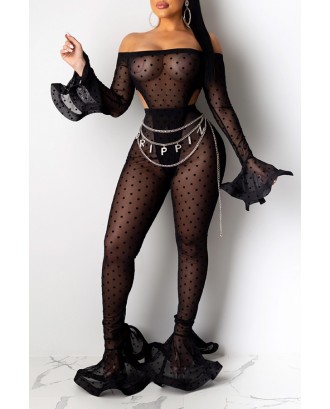 Lovely Apparel See-through Printed Black Two-piece Pants Set