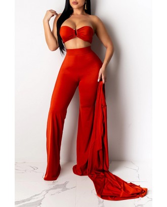 Lovely Apparel Loose Red Three-piece Pants Set