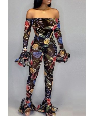 Lovely Apparel See-through Printed Multicolor Two-piece Pants Set