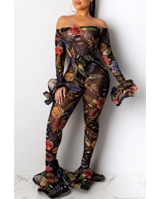 Lovely Apparel See-through Printed Multicolor Two-piece Pants Set