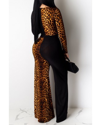 Lovely Apparel Leopard Printed Brown Two-piece Pants Set
