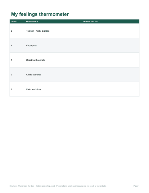 Preview of the first page of Feelings thermometer
